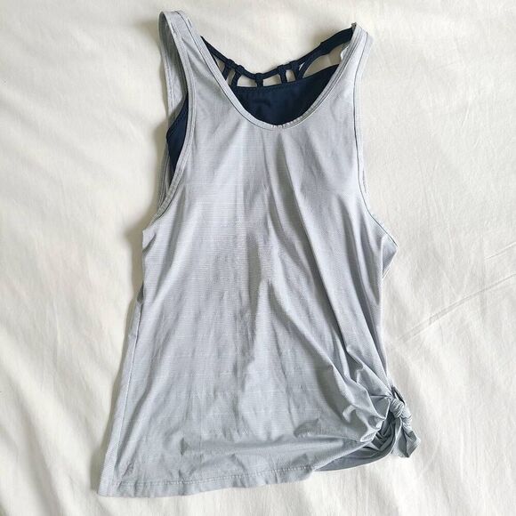 Athleta Athletic Tank Top Women's Size XXS Gray & Blue Sleeveless V-Neck Tie - Picture 1 of 5